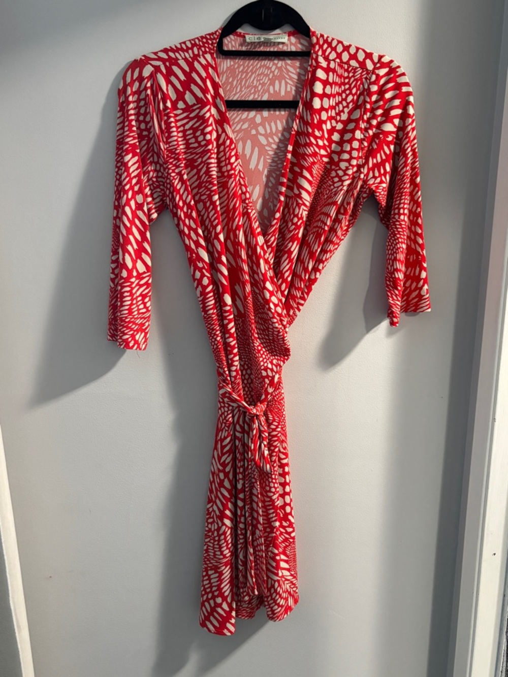 Cleo Red/Orange and White Wrap dress with Long Sleeve